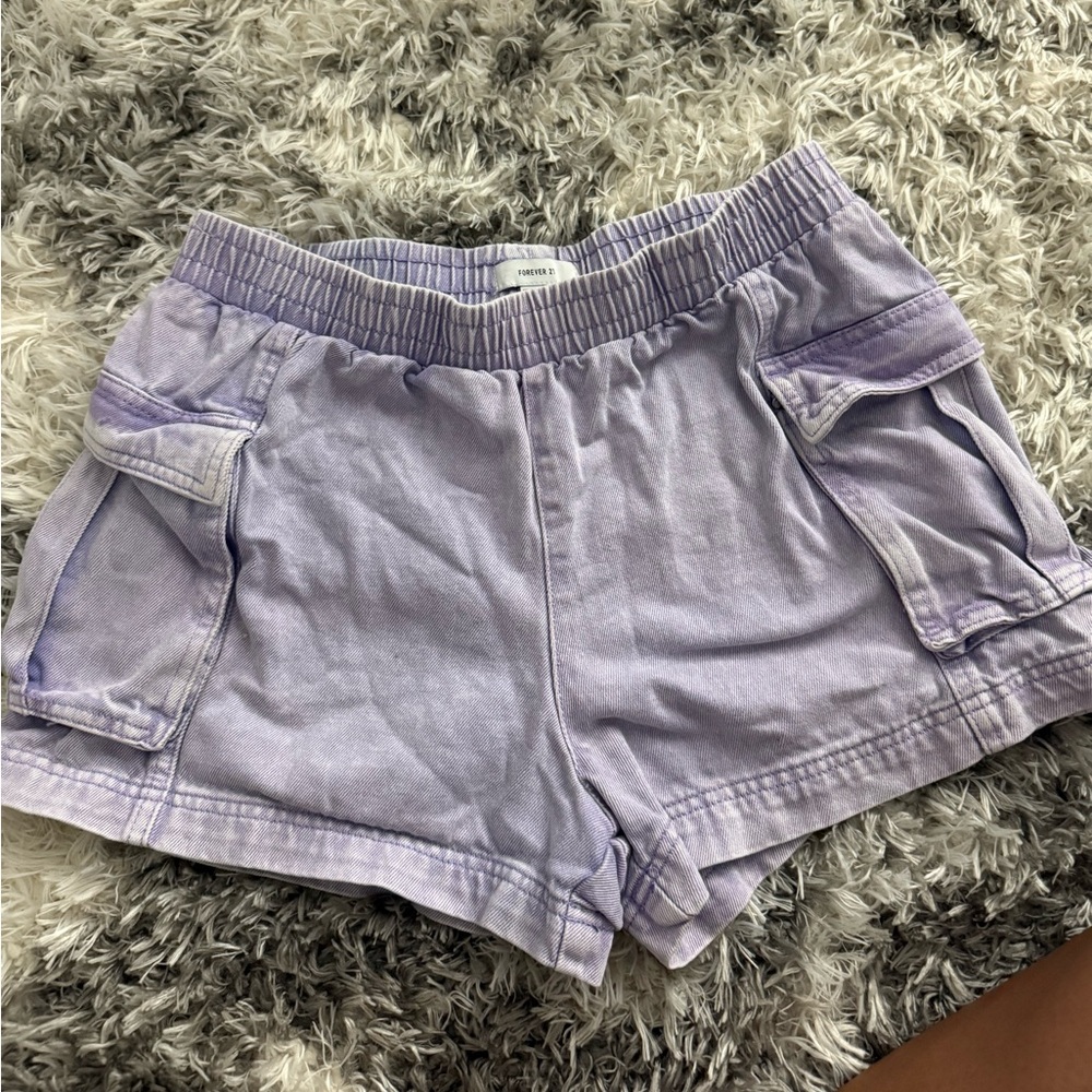 FOREVER 21 Purple Cargo Shorts with Elastic Waistband
